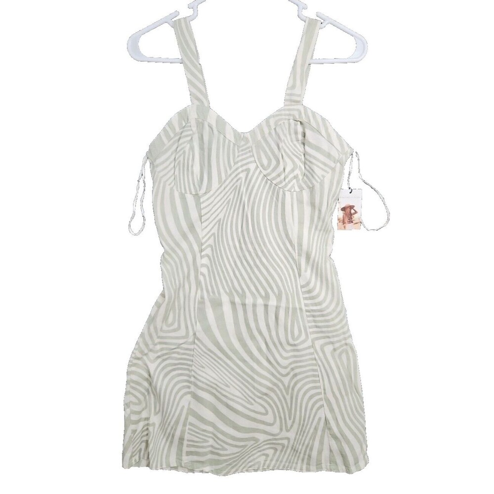 Sincerely Jules Medium M 100% Cotton Dress Green & Off White Striped NWT